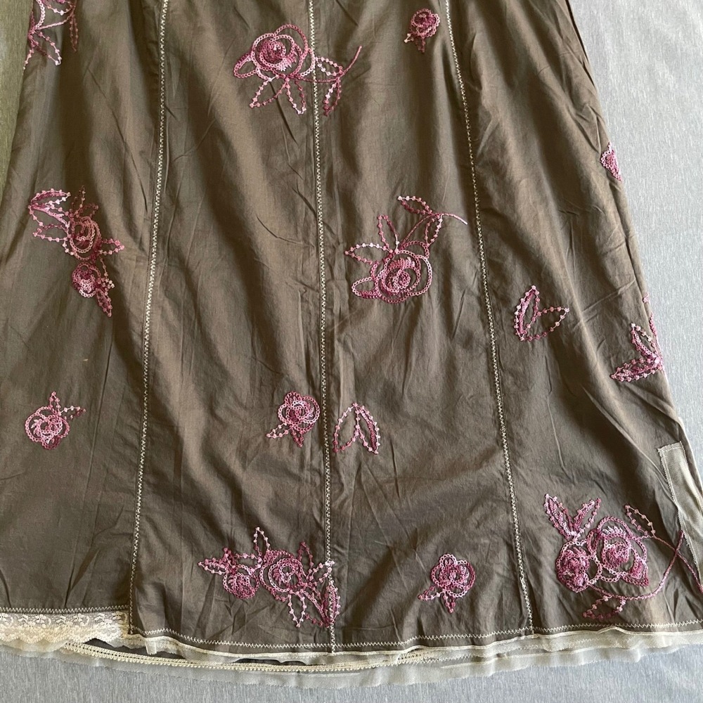 J. Jill Skirt Women 16T Brown Pink Floral Embroidered Lace Boho Cottagecore - Picture 8 of 8
